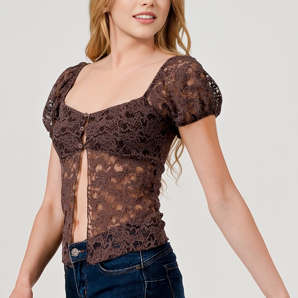 Shosho Brown Lace Blouse - Picture 1 of 6